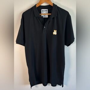 Moschino Couture Milano Teddy Bear Logo Black Polo Shirt Mens Size IT 52 USA 42